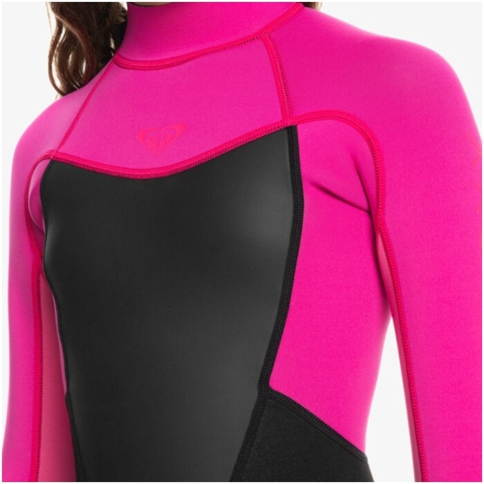 2024 Roxy Girls Prologue 2/2mm Long Sleeve Back Zip Shorty Wetsuit ERGW403025 - Festival Fuchsia